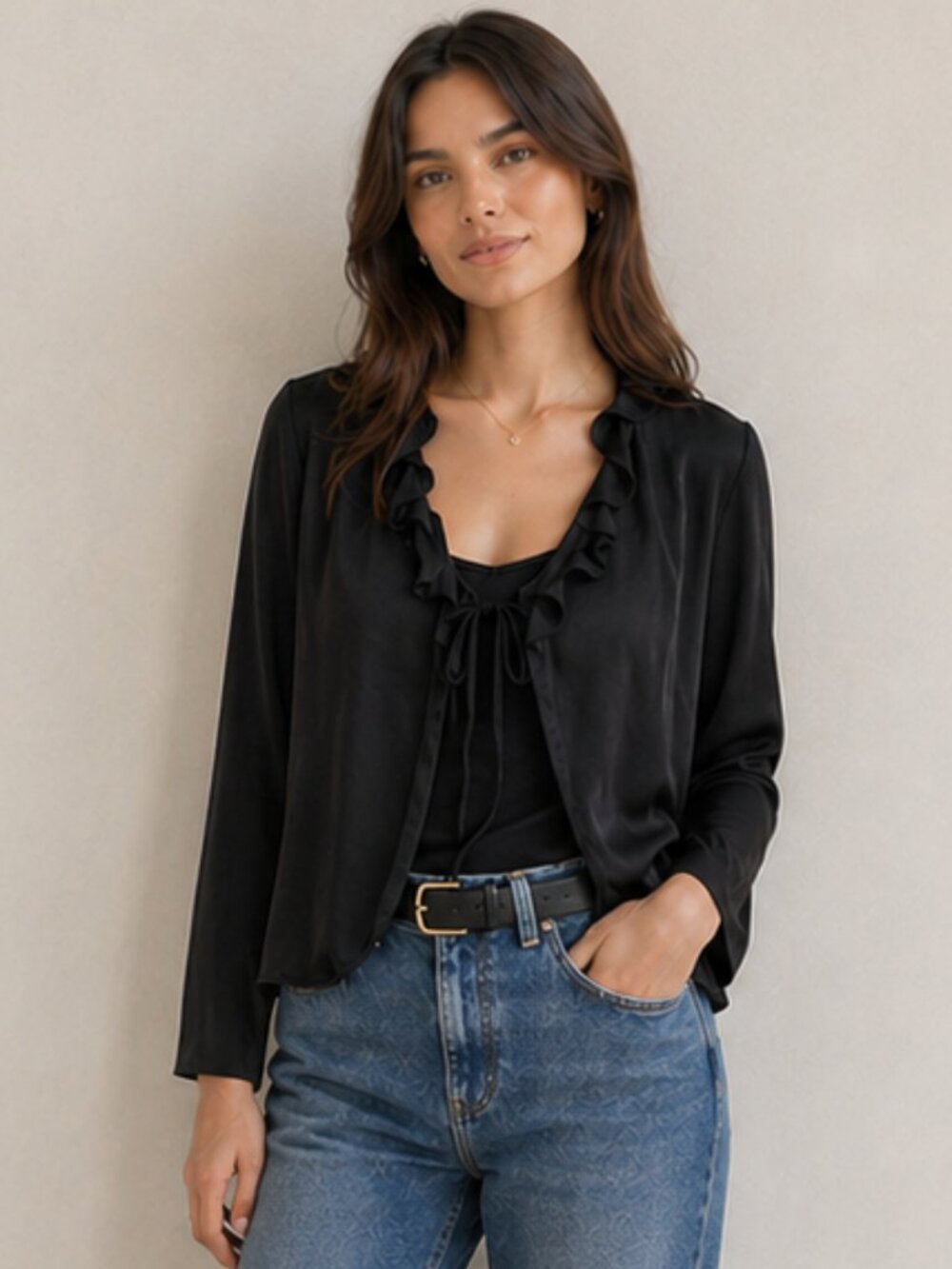 Ann Taylor Black Silk Bolero Blouse with tie